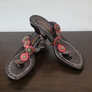Donald J. Pliner Black and Red Sandals with Ethnic-Inspired Design